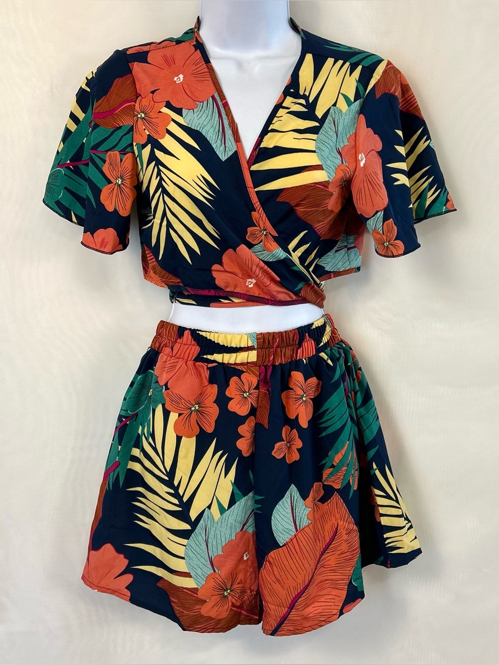 Summer Vacation Wrap Top and High waist Shorts Set / Small